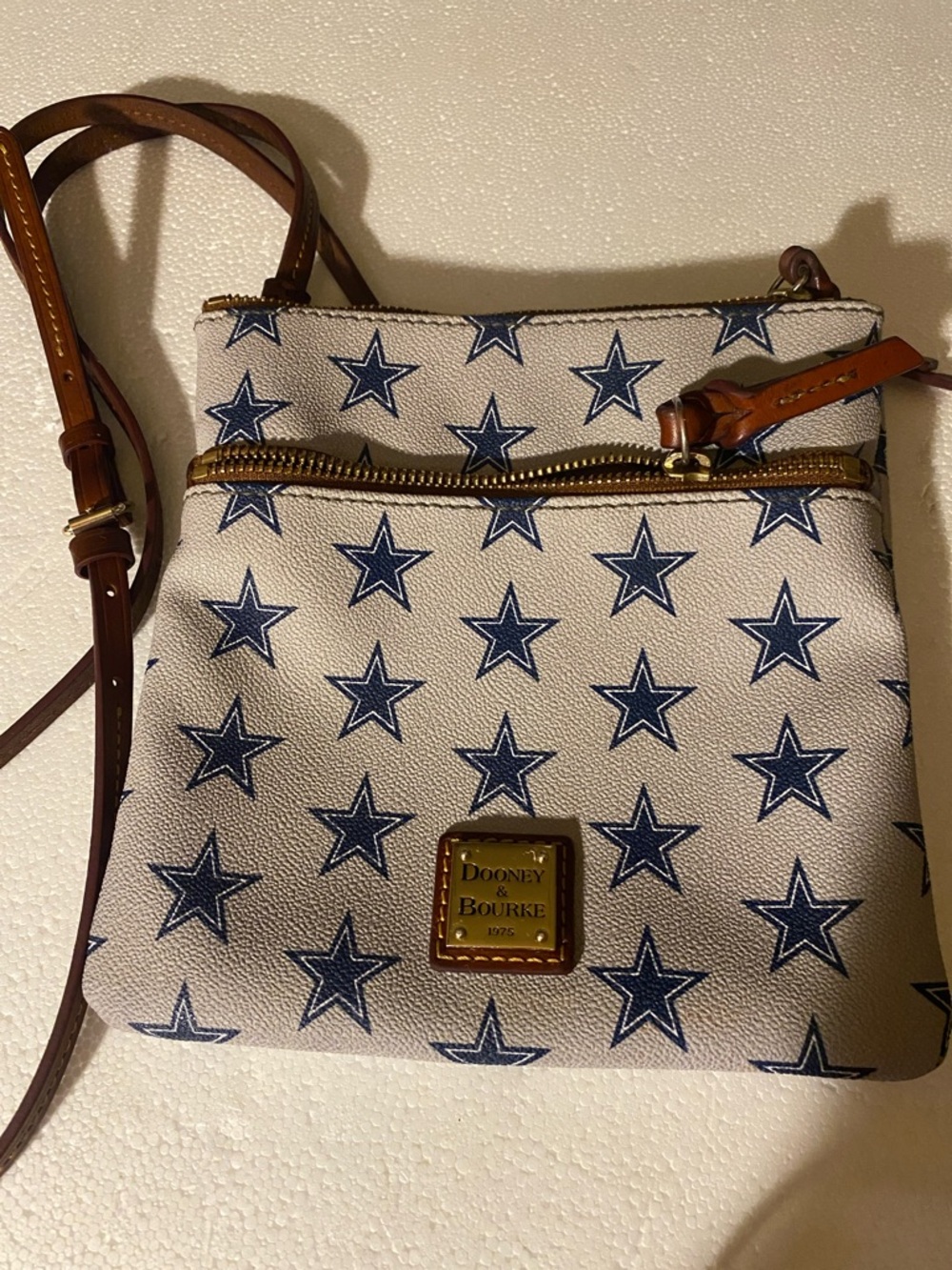 Dooney & Bourke Dallas Cowboys White Crossbody with Navy Star Print